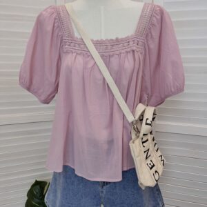 SUMMER LACE TRIM BLOUSE 方领钩花上衣