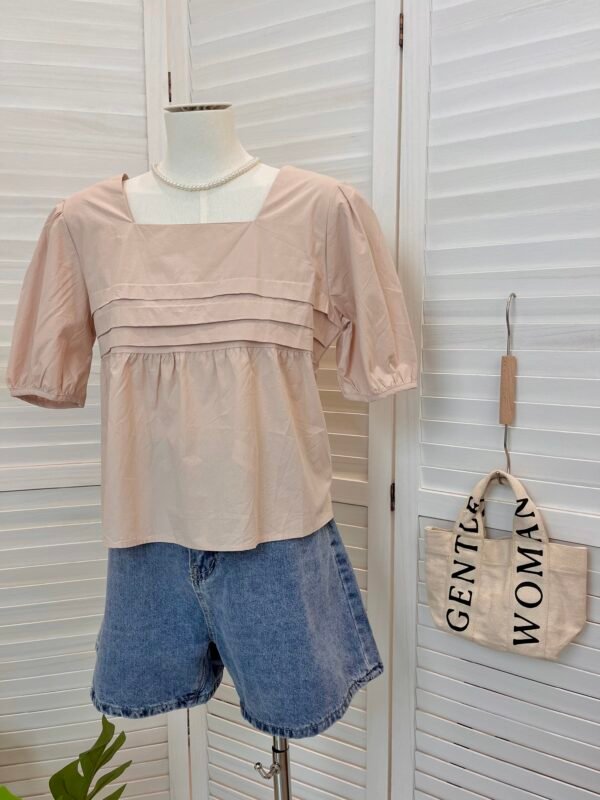 SQUARE NECK PUFF SLEEVED BLOUSE 绑带娃娃衫