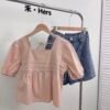 SQUARE NECK PUFF SLEEVED BLOUSE 绑带娃娃衫