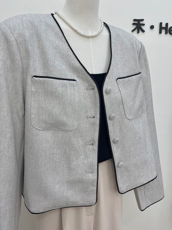 ROUND BUTTON BLAZER [GREY] 亚麻灰休闲西装外套