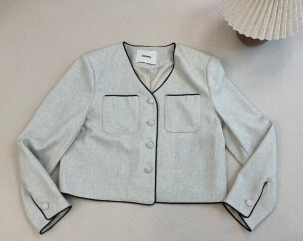 ROUND BUTTON BLAZER [GREY] 亚麻灰休闲西装外套
